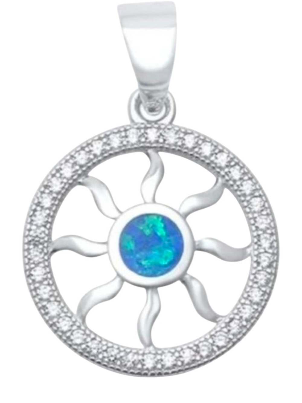 Solid .925 Sterling Silver Sun Blue Opal Necklace